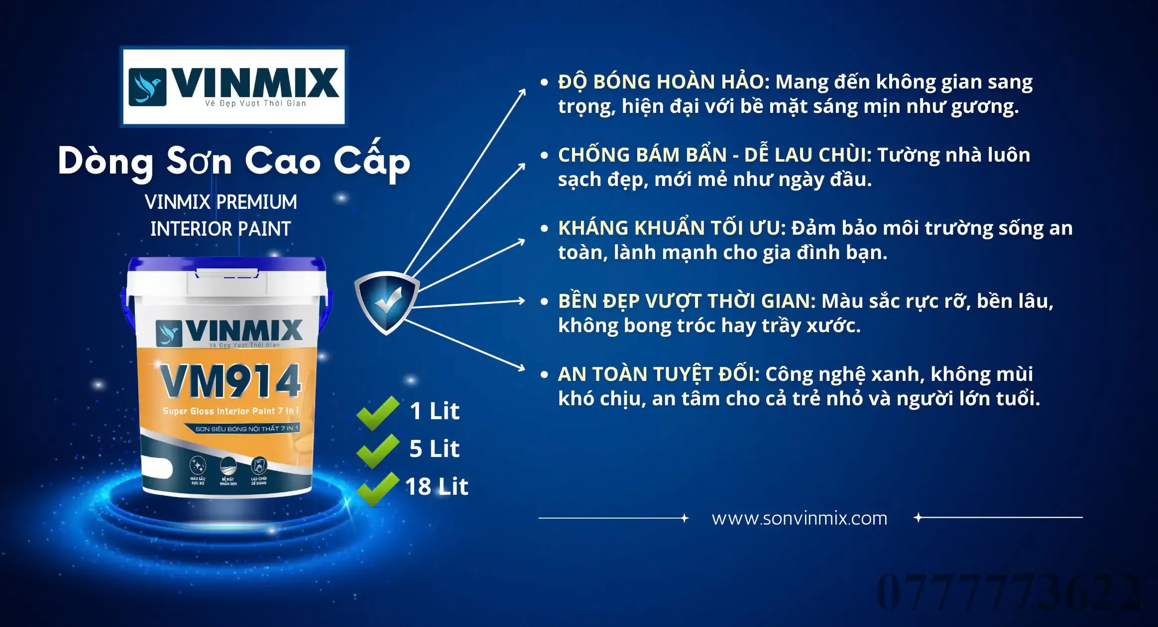 SƠN SIÊU BÓNG BÓNG NỘI THẤT CAO CẤP 7 IN 1 VM914